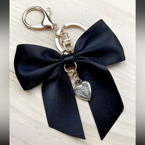 XMAS SALE Black Satin Bow Bag Charm Keychain